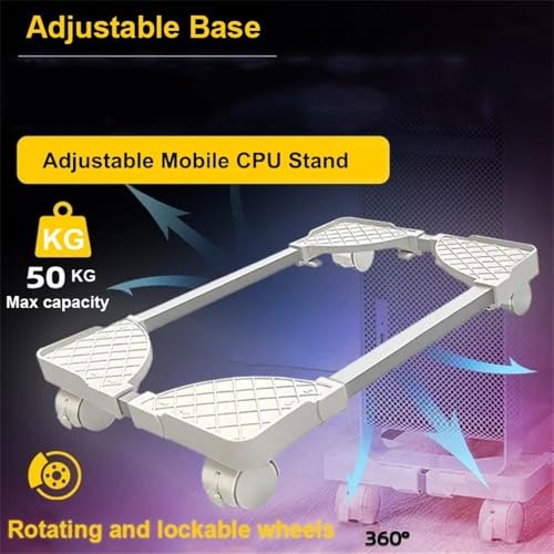 Soporte de CPU ajustable con ruedas para torre PC, móvil, para debajo del escritorio, blanco miniatura 3