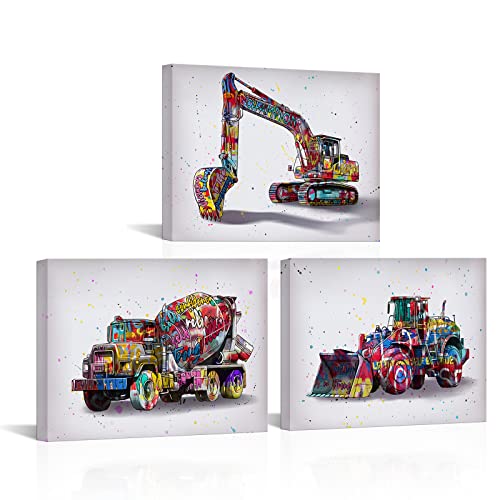 OuElegent Construction Truck Canvas Wall Art Vehicles Art Posters Graffiti