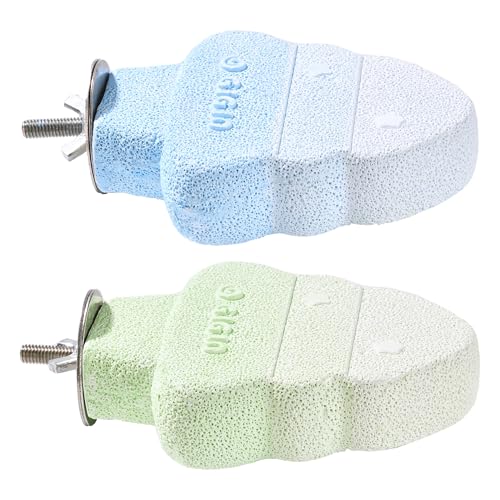 Rodizoo 2 Pack Bird Beak Grinding Stone Parrot Perch for Cage Volcanic Rock Mineral Bird Perch Parrot Cage Accessories for Parakeets Budgies Cockatiels Lovebirds Small to Medium Birds