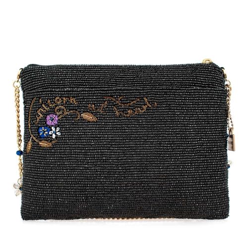 Mary Frances Whimsical Wonder BeadedUnicorn Mini Crossbody Clutch Handbag, Black2