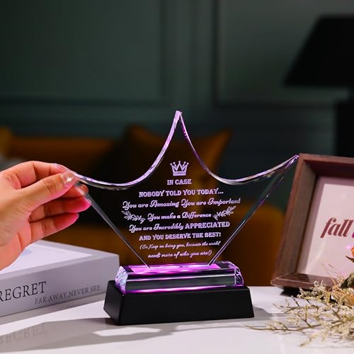 Image of Qianwei Inspirational Gift Ideas - Crystal Crown Engraved Thank You Gifts for Women Men Friends - Appreciation Gifts for Coworker - Motivational Quote Clear Desk Sign Home Office Desk Decor