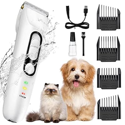 Binecer Dog Clippers for Grooming Professional Low Noise Pet Hair Clipper, Stubble Trimmer with Titanium & Ceramic Blades for Dogs Pets Waterproof Cordless Grooming Clippers