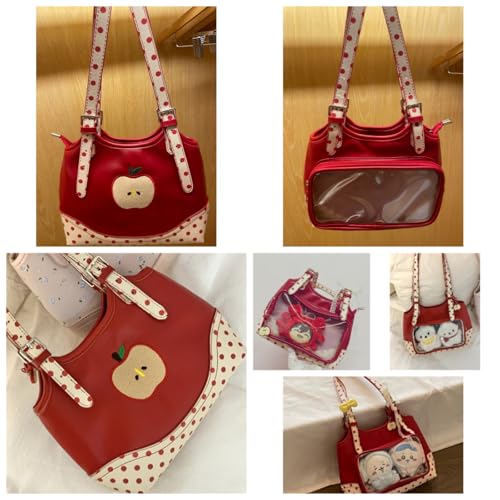 Transparent Handbags for Women Red Double Side Polka Dots Whimsical Apple Shoulder Bag Whimsy Twee Funky Purse3