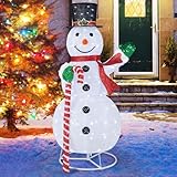 COSTWAY LED Schneemann 150 cm, Weihnachtsdeko für außen und innen, Weihnachtsfigur mit LED-Lichtern & Erdspießen, beleuchtete Weihnachtsdekoration, witterungsbeständig IP44, Weihnachtsbeleuchtung