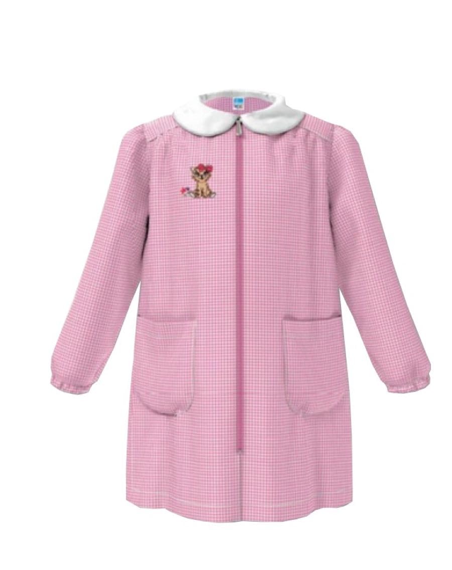 SIGGI Grembiule Asilo Bambina Con Zip Quadretto Bianco Rosa 33gr3884 Disegno Gattino (4 Anni 104 cm)