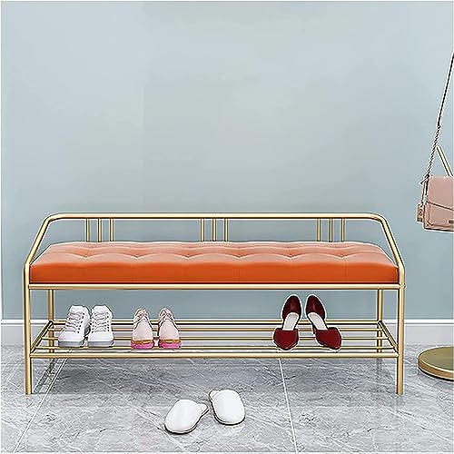 Banc à chaussures d'entrée de 80 cm avec dossier en métal et assise rembourrée