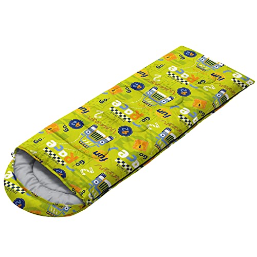 Bolsa de dormir para niños AGANS Kids con estampado de coche de carreras, ligera, cálida, impermeable y resistente al frío para camping y senderismo miniatura 2