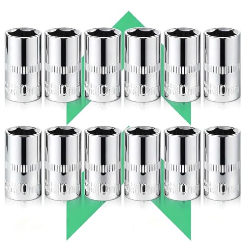 Image of 12-Piece Durable 1 /4 inch Drive 10mm Socket Set - Shallow, 6-Point, Cr-V Steel & Corrosion-Resistant