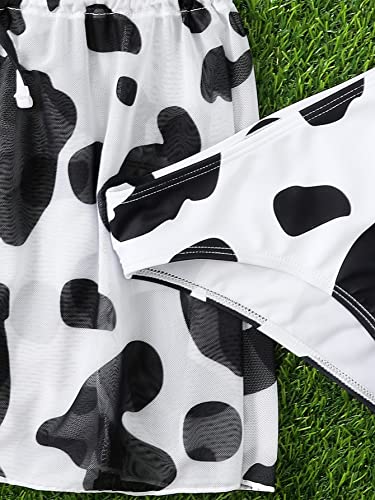 Image of WDIRARA Girl's 3 Pieces Cow Print Bikini Swimsuit with Split Tie Side Beach Skirt Multicolored 140