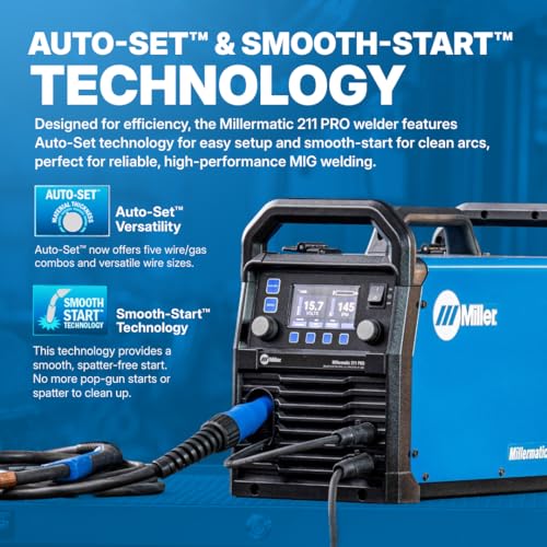 Millermatic 211 PRO MIG Welder Machine - Dual-Voltage Portable Flux Core Welder with Auto-Set & Spool Gun Detection - Aluminum, Mild & Stainless Steel Welding Machine - Wire Feed Gas Welder - Thumbnail 3