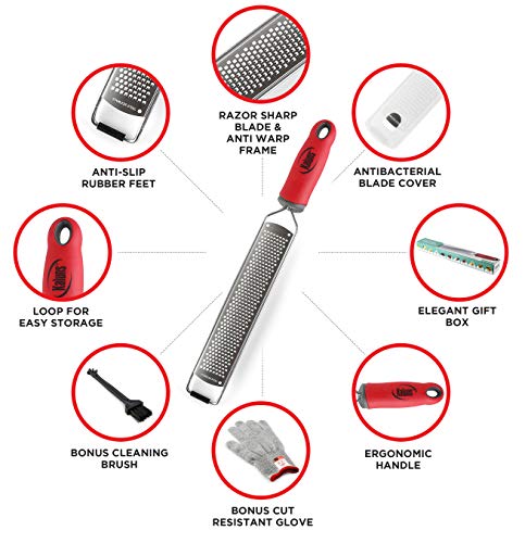 Citrus Zester, Cheese Grater With Handle, Lemon Zester, Razor Sharp Stainless Steel Blade, Rust Free