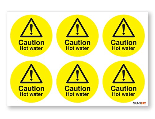 Adesivi di sicurezza per acqua calda, confezione da 6 cartelli in vinile autoadesivi, diametro 65 mm