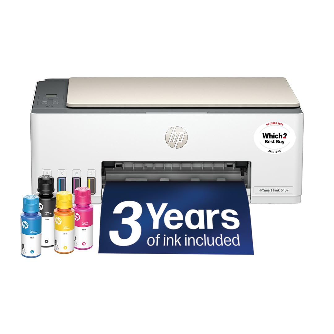 HP Smart Tank 5107 All in One Printer | Perfect for Home | Colour | Wireless | Print  Scan  Copy | Refillable | Includes up to 3 Years of Ink | Smart Buttons | Easy Setup | Reliable Wi-Fi