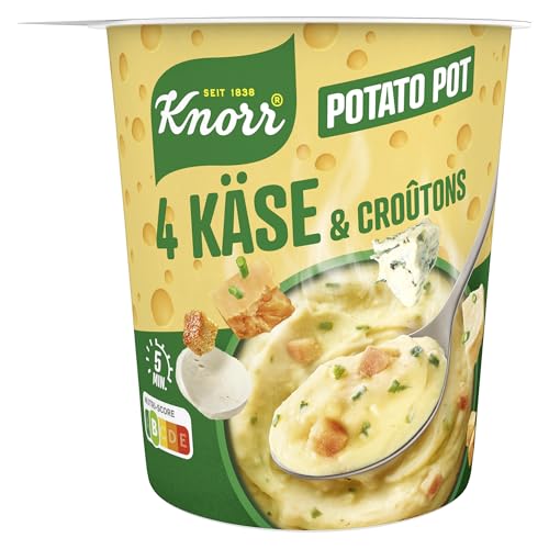 Knorr 4 Käse & Croûtons Potato Snack Pot, herzhafter Kartoffel Snack 1 Portion