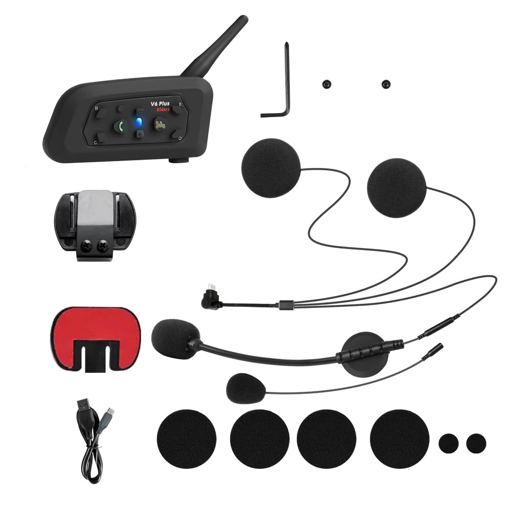 QSPORTPEAK V6 Plus Intercom Bluetooth pour Moto, système de Communication étanche à 2 Voies pour Casque de Moto, interphone avec réduction du Bruit pour Moto/ATV/Vélo/Motoneige (1 Paquet)