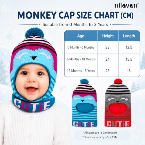 Image of Nilavan Unisex Woolen Monkey Caps for Babies (Pack of 2) | Soft Knitted Balaclava Winter Caps with Ear & Neck Coverage | Cute Face Muffler Cap for Newborn, Infants & Toddlers