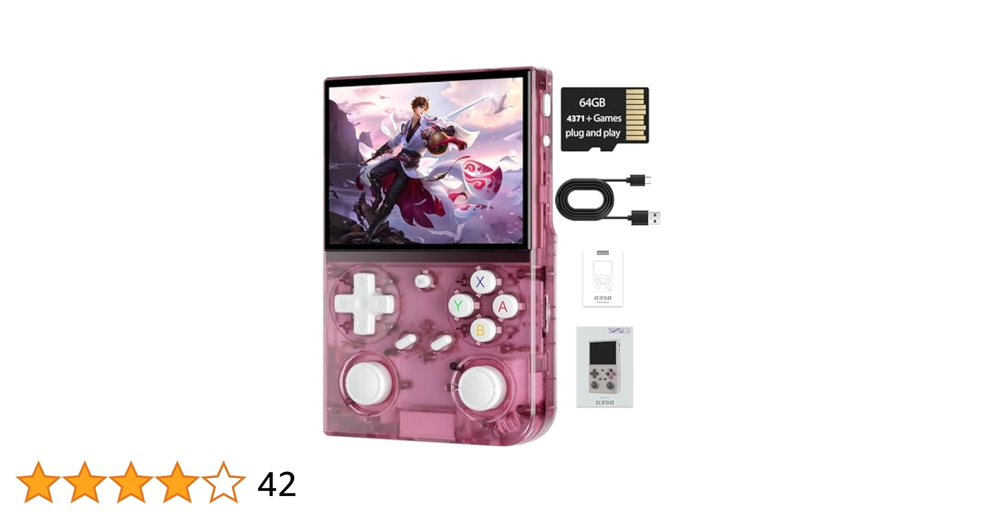 Retro Game Console,Linux System RK3326 Built-in 64G TF Card 4371 Games,3.5-inch IPS Screen,WiFi,Bluetooth 4.2,HDMI Output,3200mAh Battery (G350 Black