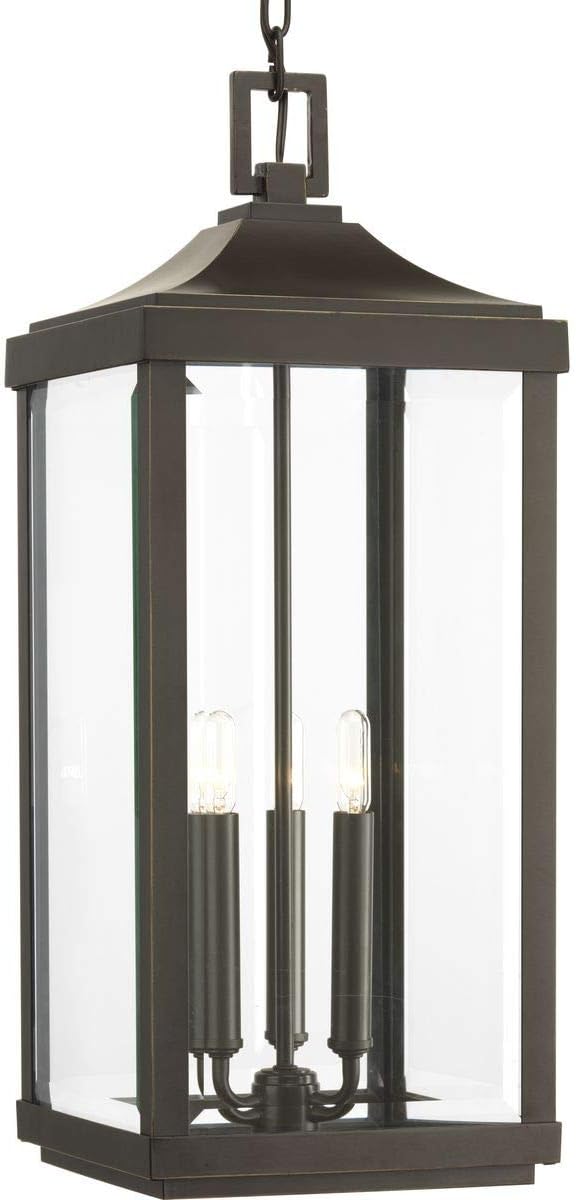 Creative Product Gibbes Street Collection 3-Light Clear Beveled Glass New Traditional Outdoor Hanging Lantern Light Antique Bronze