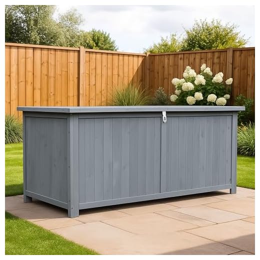AIRWAVE Wooden Garden Storage Box With Lockable Showerproof Lid Wooden Chest Container For Patio Cushions Outdoor Toys and Tools, Stylish Interlocking Fir Wood Design (Large 600Ltrs)