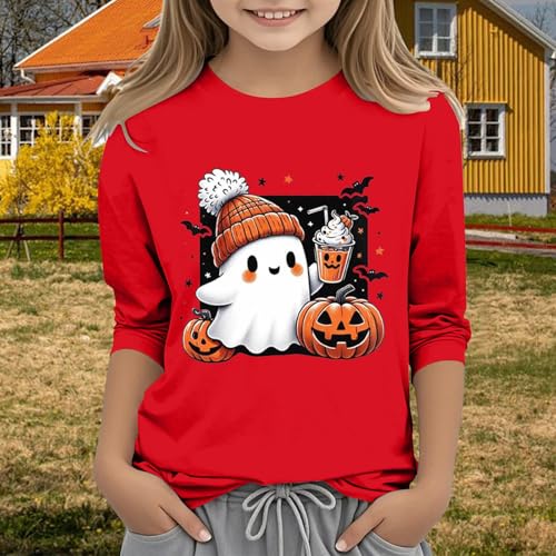 Casual 3/4 Sleeve T Shirts for Girls Halloween 3D Printed Sweatshirt Kids Cute Cartoon Crewneck Teen Sweatshirt Girls3