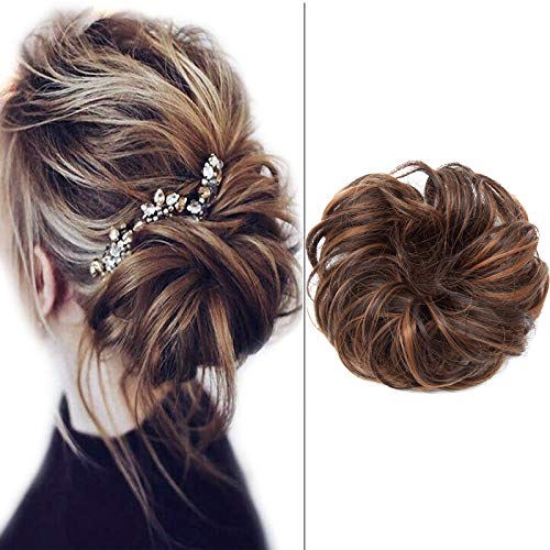 Marrone Scuro & Auburn Chiaro Chignon Elastico Ciambella Riccio Elastico Riccio Elastico Elastico Polpini Ondulato Per Coda Di Cavallo Medio Sintetico