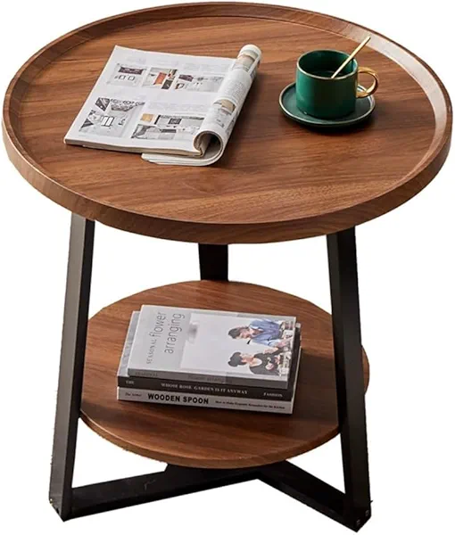 Gaderth 2-Tier Round Side Table with Storage Shelf, Wood and Metal Frame Side Table for Living Room & Bedroom, Small Round End Tables for Small Spaces, Easy Assembly (19.7" D x 23.6" H)
