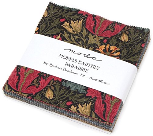 Morris Earthly Paradise Charm Pack by Barbara Brackman; 42-5 inch Precut Fabric Quilt Squares
