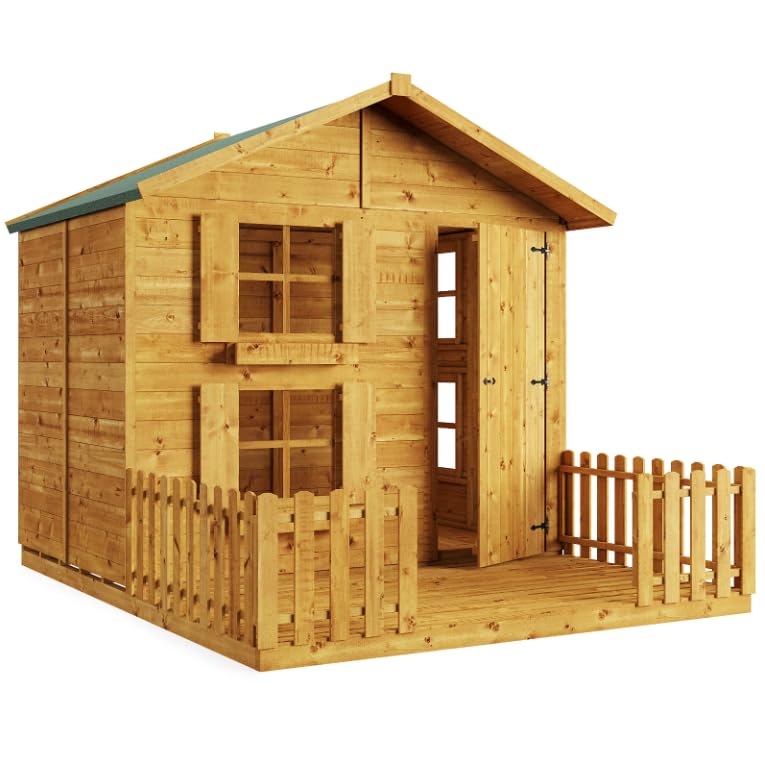 BillyOh Kids Playhouse Wooden Play House Wendy House Garden Outdoor Boys Girls Kids Toys Peardrop Extra (6x7 with Fence & Platform)