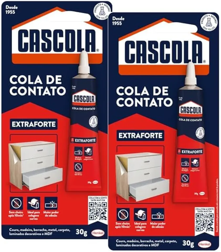 kit 2 Cascola Cola de Contato Extra Sem Toluol 30g – Adesivo Extraforte, Secagem Rápida, Alta Resistência e Multiuso para Madeira, Couro, MDF, Borracha, Metais e outros