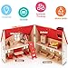 Foldable Wooden Dollhouse with 13pcs Furniture, 4 Rooms and 2 Flexible Dolls, Pretend Play House Set with Portable Handle, Christmas Birthday Gift for Boys Girls Kids