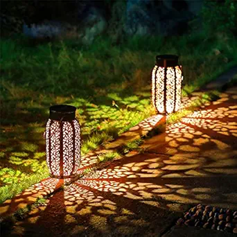 MAGGIFT 12 Lumens Hanging Solar Lights Outdoor Retro Hanging Solar Lantern with Handle, Brown, 2 Pack