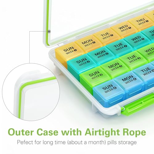 Image of BUG HULL Monthly Pill Organizer, Moisture-Proof Large 28 Days Pill Box with Removable 4 Weeks Pill Case Rows, Medicine Pill Organizer, Travel Pills Organizer with One Month Pill Container for Vitamin