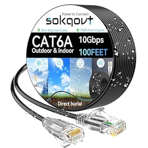 Cat6a Ethernet Cable Slim 100ft Outdoor, 28AWG Pure Copper Cat6 Internet Cable for Waterproof & Direct Burial, Flexible Cat6 Ethernet Cable 10G 550MHZ, Cat 6 Network cable for Indoor Black Color