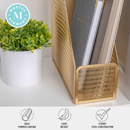 Martha Stewart Ryder Gold Mesh Metal Single Slot Magazine File Holder, Desktop Organizer, 9.75 x 3.75 x 11.5 - Image 4