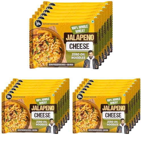 Image of Yu Foodlabs 100% Whole Wheat Jalapeno Cheese Instant Noodles - Pack of 18 - Zero Preservatives Zero Oil Zero Maida & Zero MSG - Atta Noodles Ready in 6 Mins - Veg - 420 gram (70g x 6) - Yu