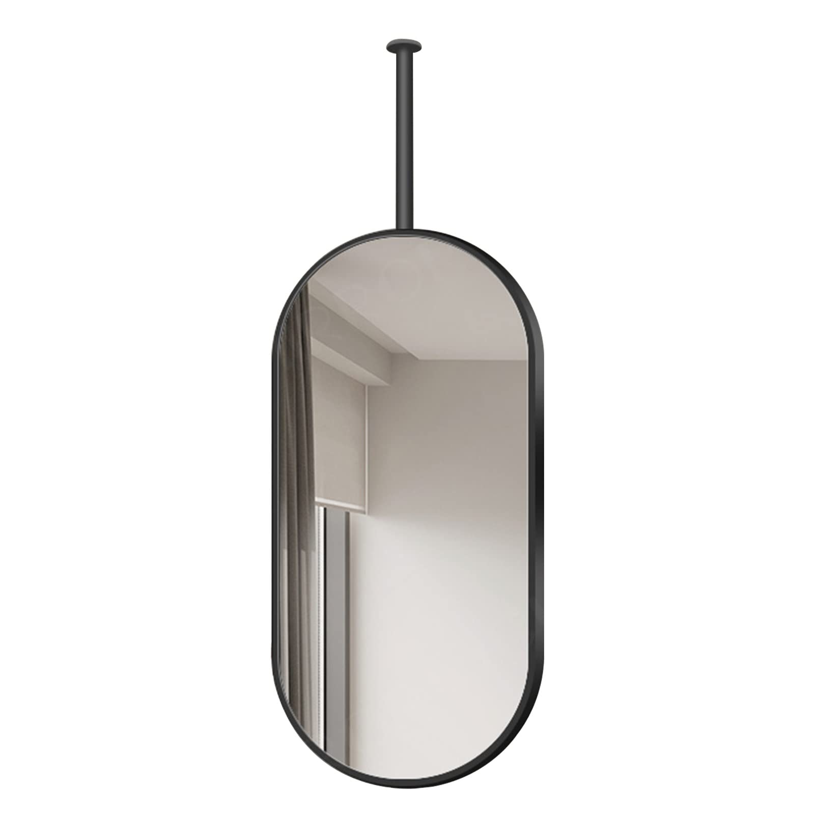Specchio Decorativo Galleggiante da Appendere al Soffitto, Specchi da toeletta da Parete per Bagno con Cornice in Metallo Nero e Specchi da Barba per Trucco da Bagno con Boom - Ovale (Dimens