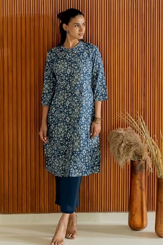 Image of MIRCHI FASHION Pure Cotton A-Line Long Kurti | Printed Kantha Work Kurta for Women | Ethnic Office Wear Kurti