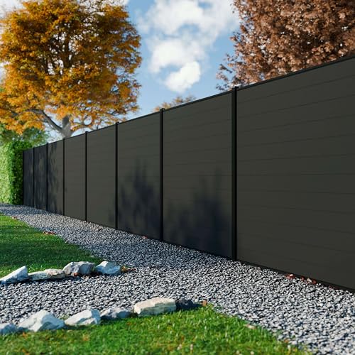 Kit Valla Composite RIO Antracita 5,5x1,8m - Composite de madera y aluminio - Postes negros - Fácil montaje - Ocultación - Pantalla de privacidad