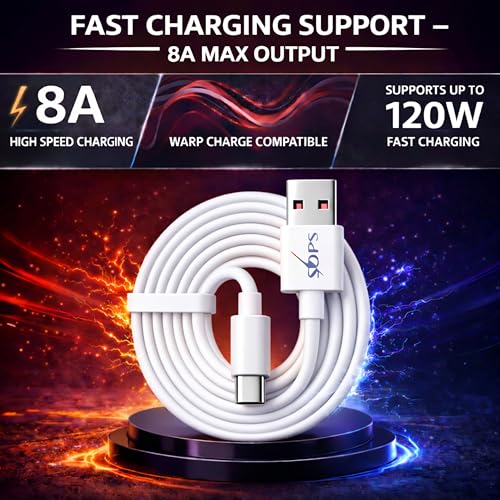 Image of 100W Fast Charging USB A to Type C Cable, 10A High Speed Charging & Data Sync Cable, Premium TPE USB C Charger Cable, Reinforced Connectors, 1 Meter, Compatible with USB Type-C Smartphone, White