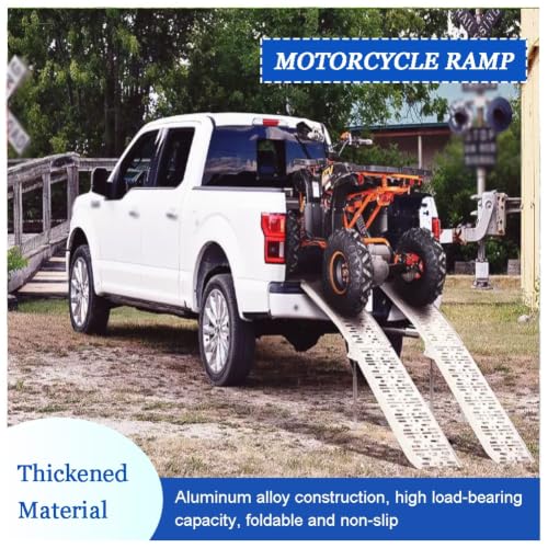 Rampas de carga para camión 2PCS con patas de soporte, plegables y fáciles de transportar, rampa pesada con superficie antideslizante para cortadora, ATV, carrito (221x28x5cm) miniatura 3