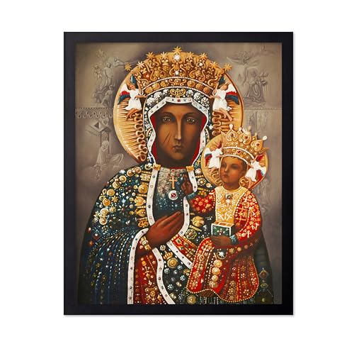 Monem Art The Black Madonna of Czestochowa Poster - Madonna And Child Print - Virgin Mary Art - Black Virgin Mary Design - Christian Design - Religious Living Room Wall Decor - 11x14 Black Framed