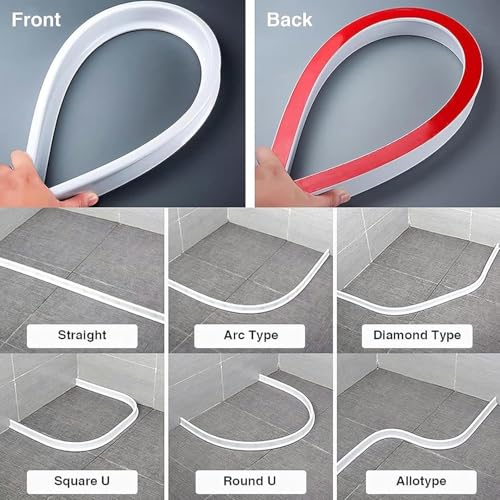 Image of Hukimoyo 3M Water Stopper for Kitchen Slab Bathroom with Glue Water Dam Barrier Strip Silicone Kitchen Sink Water Splash Guard Self-Adhesive Water Blocking Shower Bathroom Dry and Wet Area Separator