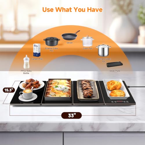 Image of FEPPO Electric Warming Tray, 4-in-1 Food Warmers for Parties Buffet with 10 Temp Settings and Timer, 33 inchx15 inch Glass Surface Warming Mat for Food, Modular Buffet Hot Plates for Catering and Gatherings