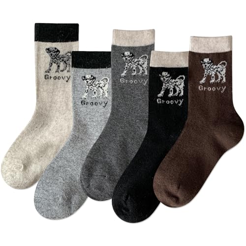 Image of IIG 5 Pairs Women's Vintage Style Thick Wool Warm Winter Crew Socks