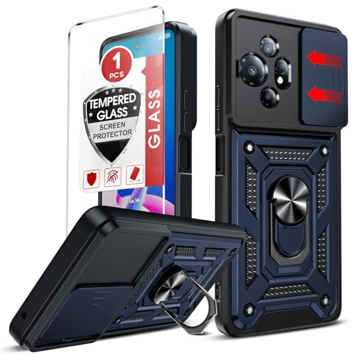 LeYi for TCL 50 XE-Case: with Slide Camera Cover + Tempered Glass Screen Protector Heavy Duty Rugged Cell Unlocked Phone Cover Funda para with Metal Ring Kickstand for TCL 50 XE Blue