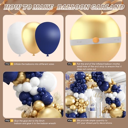 Image of 412Pcs Navy Blue and Gold Balloons Arch Garland Kit,5 10 12 18 inch gold and blue balloons for Birthday, Wedding, Graduation, Anniversary Decorations