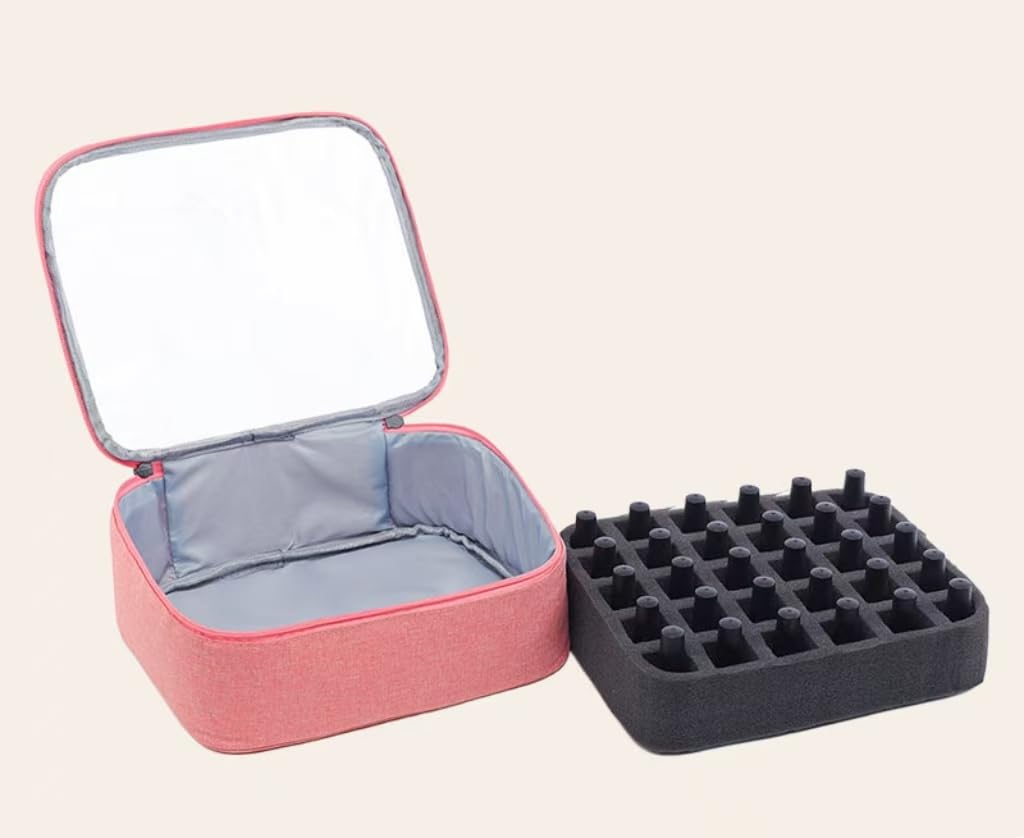 Marque : Belijoeuri Belijoeuri,Rangement Vernis a Ongle,Rangement Vernis,avec 30 compartiments monocouchés, organisateur compact et pratique pour vernis et huiles essentielles Rose in use