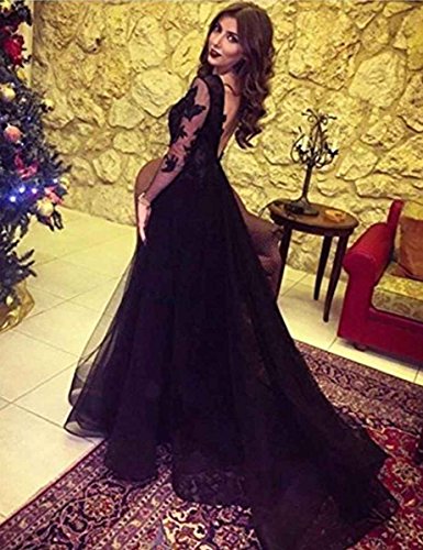 LastBridal Women Lace s Long Sleeves Prom Dress High Slit Evening Gowns Lb0076 10 Black