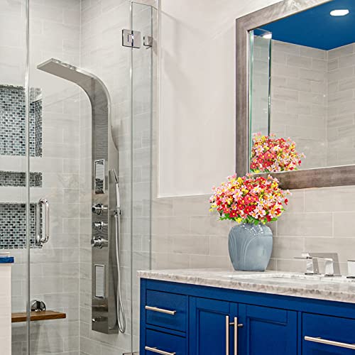 Uieke Artificial Fake Flowers, 6 Bundles Daisy Mums Flowers Outdoor Uv Resistant No Fade Greenery Shrubs Plants Indoor Outside Hanging Planter Home Wedding Office Diy Garden Porch Décor Rose Red #TOP5