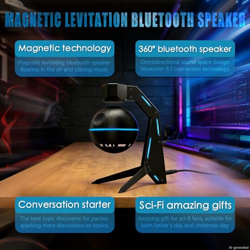 WKYSTR Magnetic Levitation Bluetooth Speaker, Aluminum Alloy Base, Floating & Spinning in air, 360° Surround Sound, Cool Sci-Fi Gadget for Men, Unique Home Office Desktop Decor by WKYSTR - Used condition - Image 2